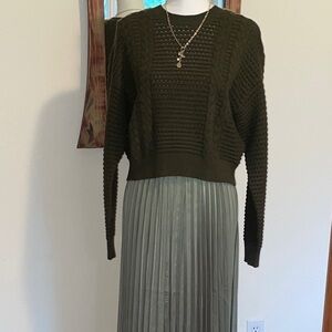 Current Air Green Pleated Midi Dress and sweater twofer.